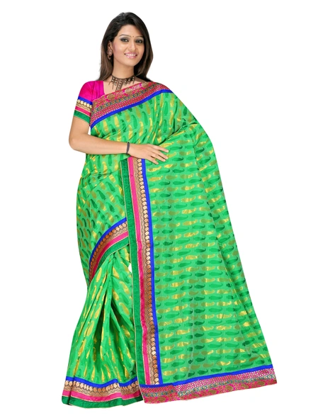 Green Chanderi Silk Woven Saree-1