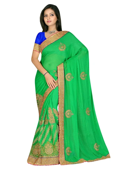 Green Fancy Material Embroidered Saree-841