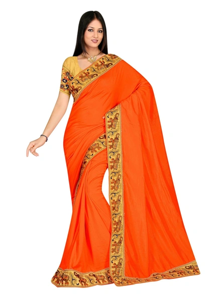 Orange Silk Embroidered Saree-852