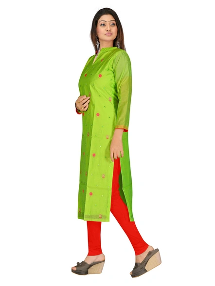 Embroidered Green Chanderi Silk Kurti-M-1
