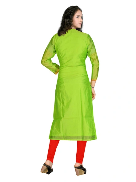 Embroidered Green Chanderi Silk Kurti-XL-2