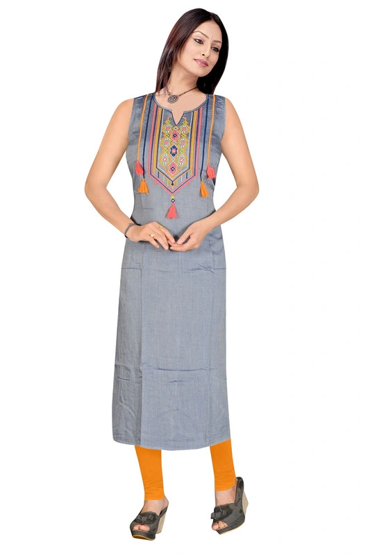 Embroidered Rayon Flex Kurti in Grey 902-902S