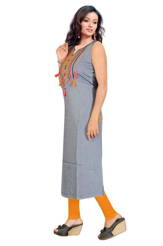 Embroidered Rayon Flex Kurti in Grey 902-S-1