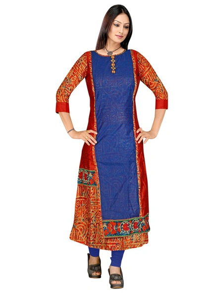 Chanderi Silk Printed Kurti In Blue and Beige-916M