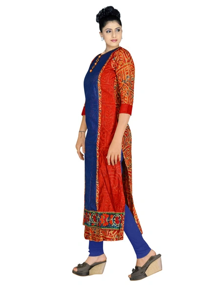 Chanderi Silk Printed Kurti In Blue and Beige-M-1