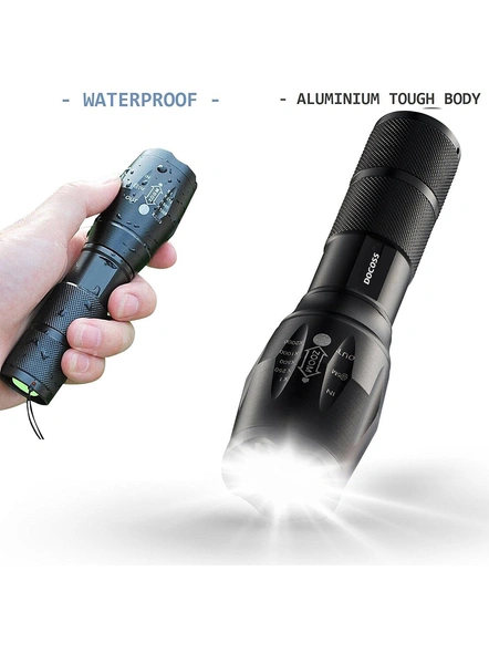 5 Modes Rechargeable Ultra Bright Led Torch Water Resistant High Power with Adjustable Focus &amp; Recharging Kit for Outdoor,Trekking (Black) G14.-1