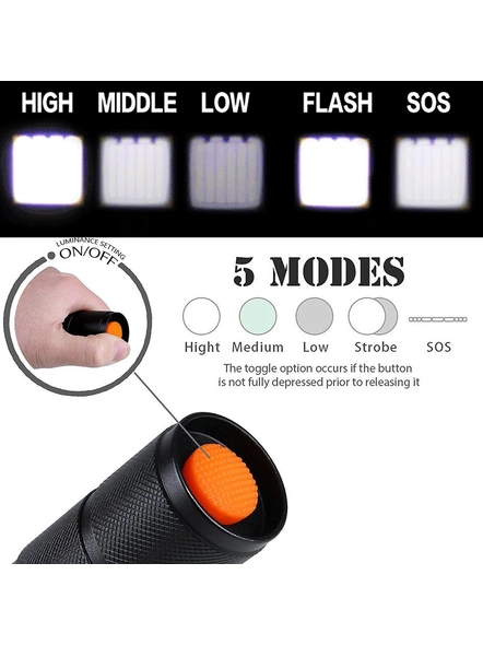 5 Modes Rechargeable Ultra Bright Led Torch Water Resistant High Power with Adjustable Focus &amp; Recharging Kit for Outdoor,Trekking (Black) G14.-2