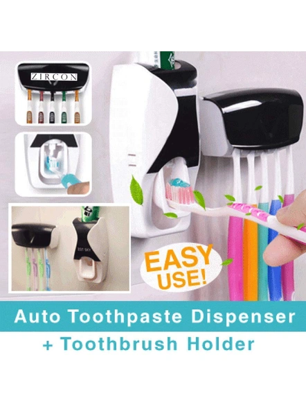 Automatic Toothpaste Dispenser with Wall Mount Toothbrush Holder with 5 Set Toothbrush Holders (Multicolor) G27,-G27