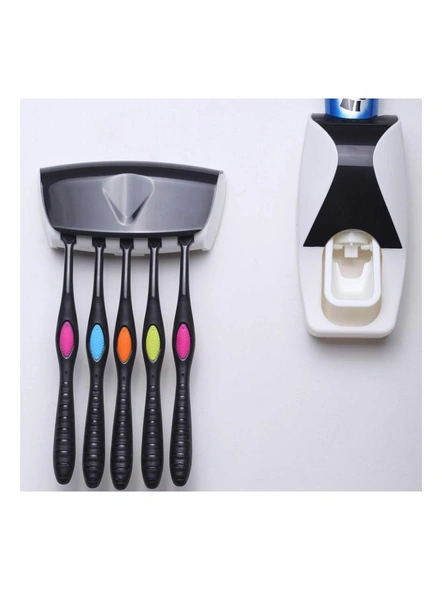 Automatic Toothpaste Dispenser with Wall Mount Toothbrush Holder with 5 Set Toothbrush Holders (Multicolor) G27,-1