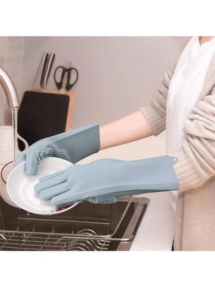Silicone Dish Washing Hand Gloves for Cleaning, Kitchen, Car, Bathroom and Pet Grooming (Color as per availability) - 1 Pair G34.-2