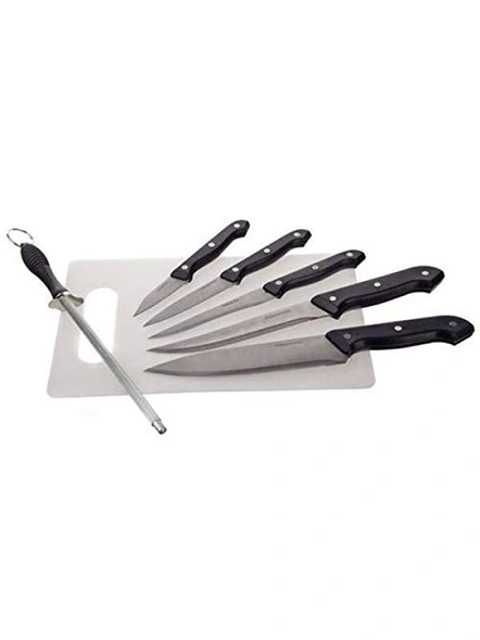7 PCS Stainless Steel Kitchen Knife Set with Sharpener &amp; Plastic Chopping Board (Multicolor) G36-1