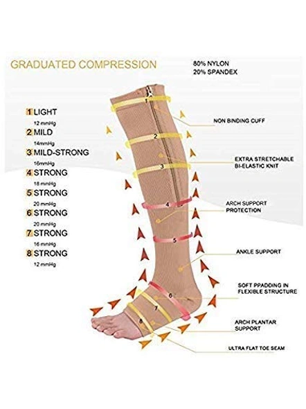 Zip Socks Compression Socks with Zipper Supports Leg Knee Stockings (Multicolor) G54-S-3