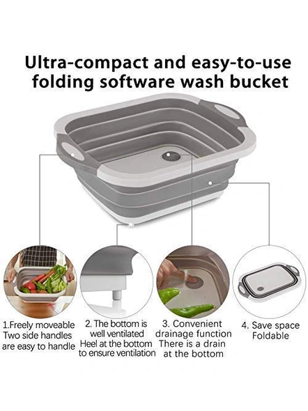 4 in 1 Multifunctional Veggies Washing Basket Kitchen Plastic Silicone Dish Tub G72-2