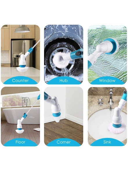 Plastic Electric Spinning Scrubber Machine Floor Cleaning Bathroom Tiles Cleaner Tool with 3 Replaceable Brushes and Long Extension Handle G75-2