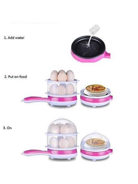Two Layer Multifunction Non-Stick Electric Double Frying Pan Egg Boiler Egg Cooker Egg Steamer 14 Eggs (Multicolor) G87-1
