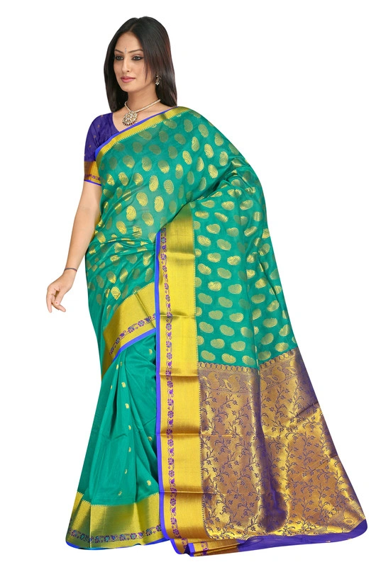 Banarasi Cotton Silk Woven Saree in Rama Green-924