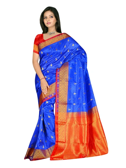 Banarasi Satin Silk Woven Saree in Blue-967