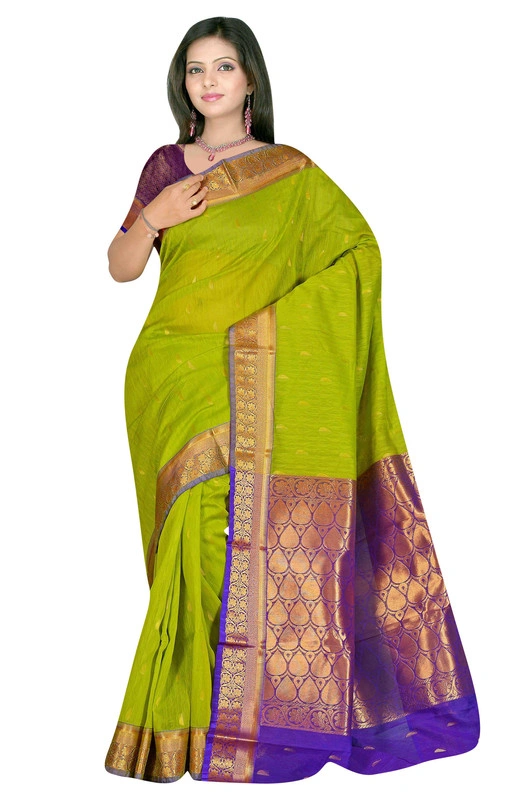 Banarasi Cotton Silk Woven Saree in Green-970