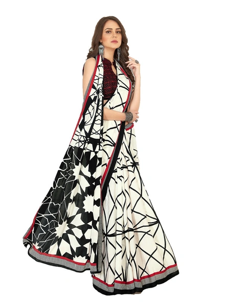 Digital Abstract Printed Crepe Saree in Black and White-E10