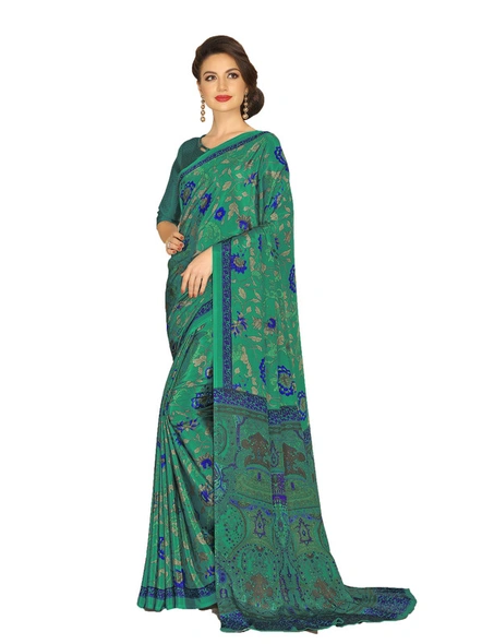 Traditional Silk Print Green Crepe Saree-E64