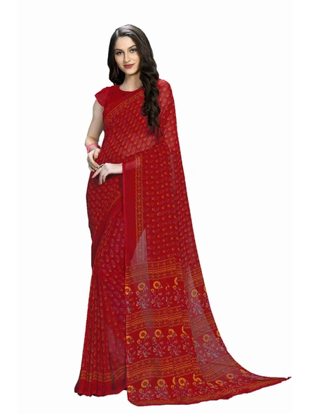 Red Floral Georgette Printed Saree-E115
