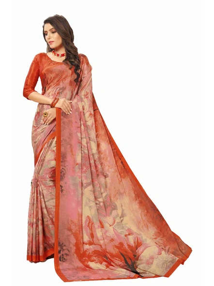 Digital Abstract Printed Crepe Saree in Rust-E121