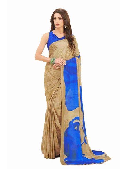 Digital Abstract Printed Crepe Saree in Beige-E125