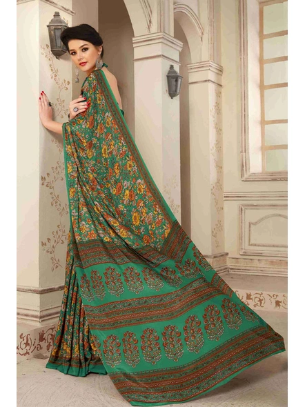 Green Traditional Floral Crepe Printed Saree-E152