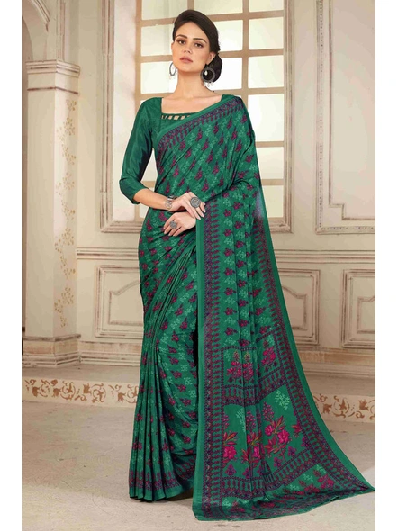 Green Traditional Floral Crepe Printed Saree-E156