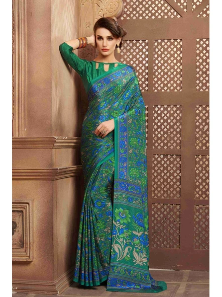 Green Traditional Floral Crepe Printed Saree-E163