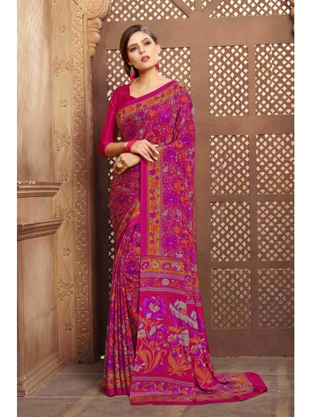 Pink Traditional Floral Crepe Printed Saree-E164