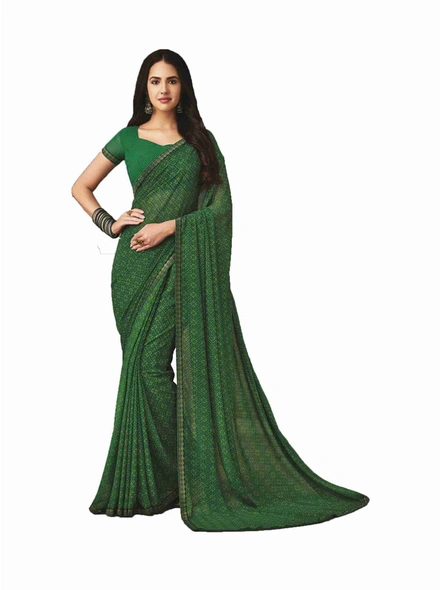 Green Georgette Printed Saree with Fancy Lace Border-E220