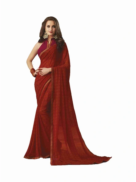 Rust Georgette Printed Saree with Fancy Lace Border-E222