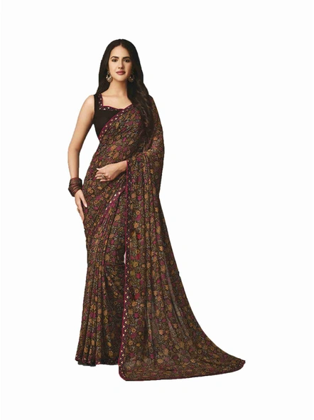 Black Georgette Printed Saree with Fancy Lace Border-E229