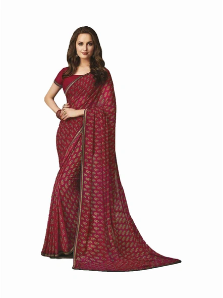 Magenta Georgette Printed Saree with Fancy Lace Border-E231
