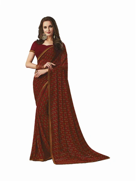 Rust Georgette Printed Saree with Fancy Lace Border-E234