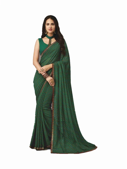 Green Georgette Printed Saree with Fancy Lace Border-E237