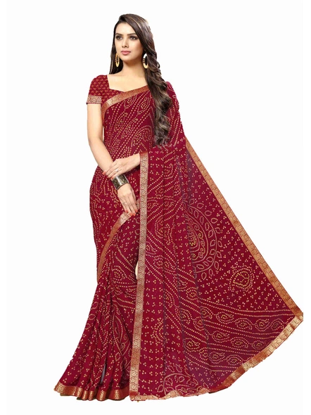 Maroon Bandhani Chiffon Printed Saree With Fancy Lace Border-E264