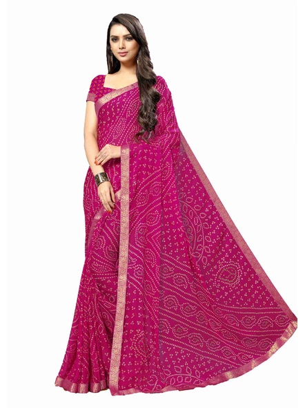 Rani Bandhani Chiffon Printed Saree With Fancy Lace Border-E266
