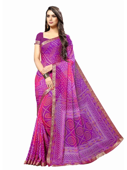 Light Purple Bandhani Chiffon Printed Saree With Fancy Lace Border-E270
