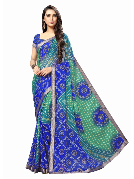 Multi Color Bandhani Chiffon Printed Saree With Fancy Lace Border-E271