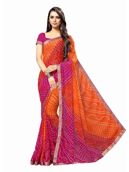 Multi Color Bandhani Chiffon Printed Saree With Fancy Lace Border-E282