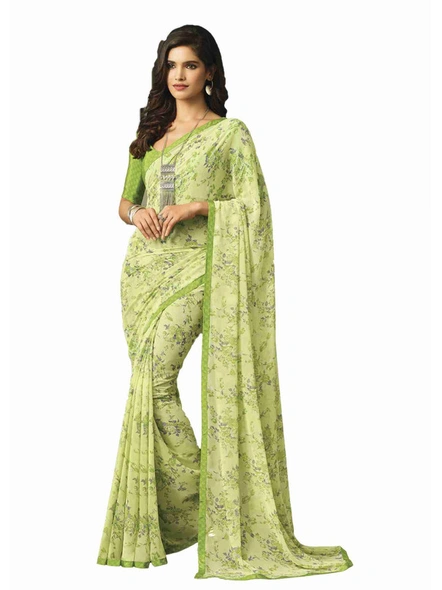 Ice Green Georgette Floral Printed Saree With Border-E291