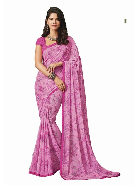 Pink Georgette Floral Printed Saree With Border-E292