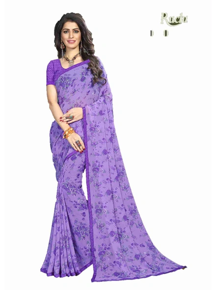 Lavender Georgette Floral Printed Saree With Border-E294