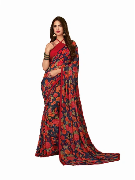 Maroon Georgette Floral Printed Saree With Border-E306