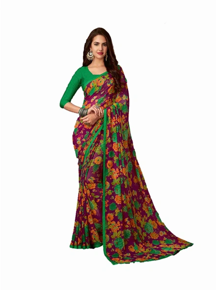 Magenta Georgette Floral Printed Saree With Border-E312