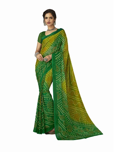 Green Bandhani Chiffon Printed Saree-E342
