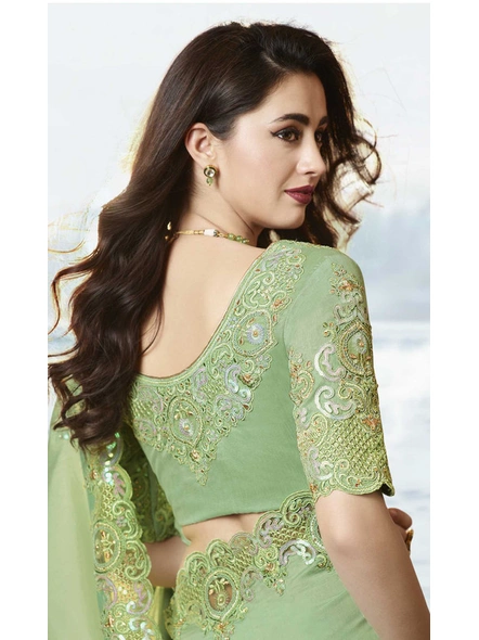 Embroidered Georgette Saree in Pastel Green-1