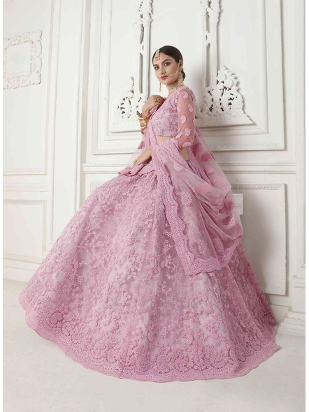Net Embroidered Lehenga Set In Lilac-Material-1